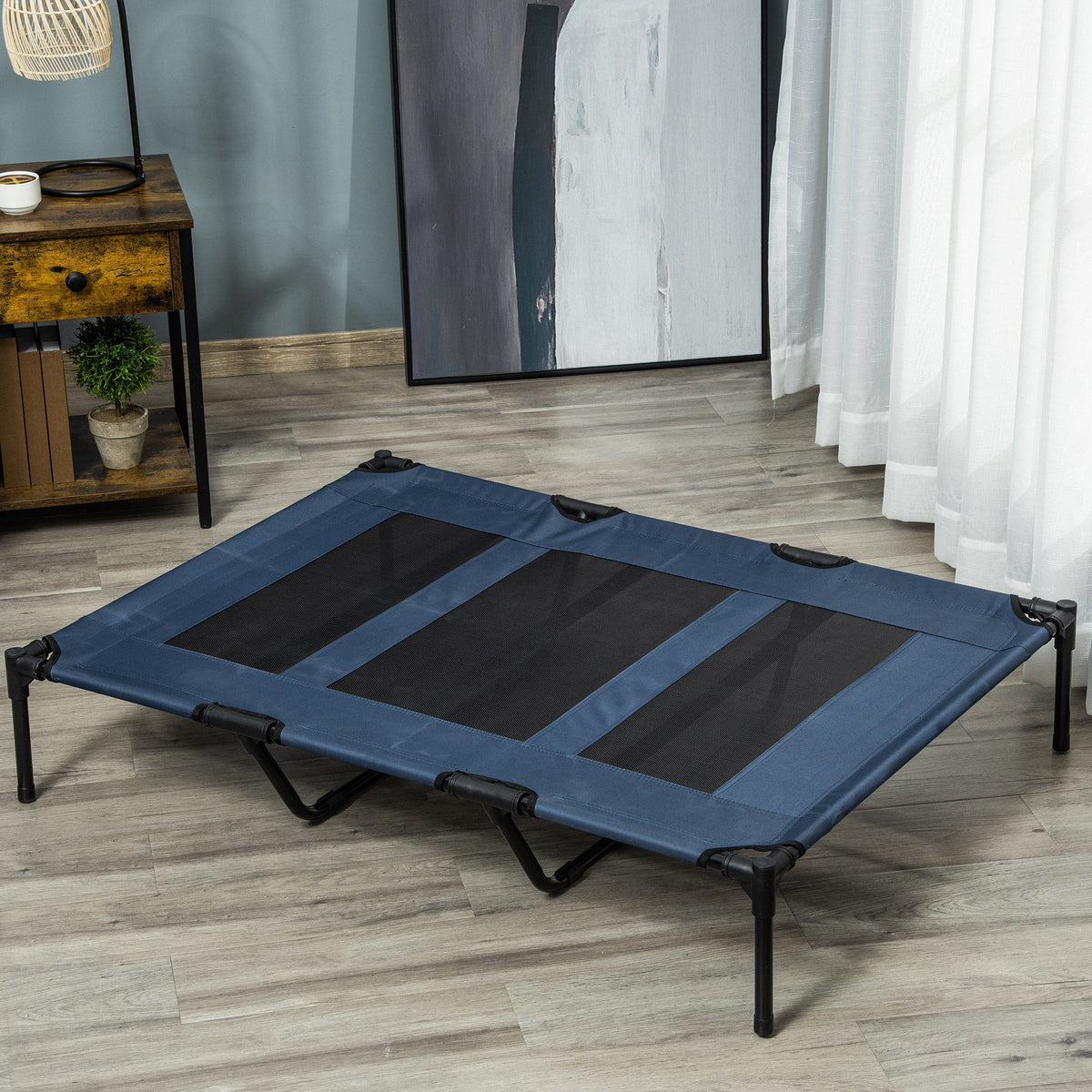 Pawhut Cama Elevada Perros Transpirable Interiores Exteriores 122x92x23 Cm Azul_1
