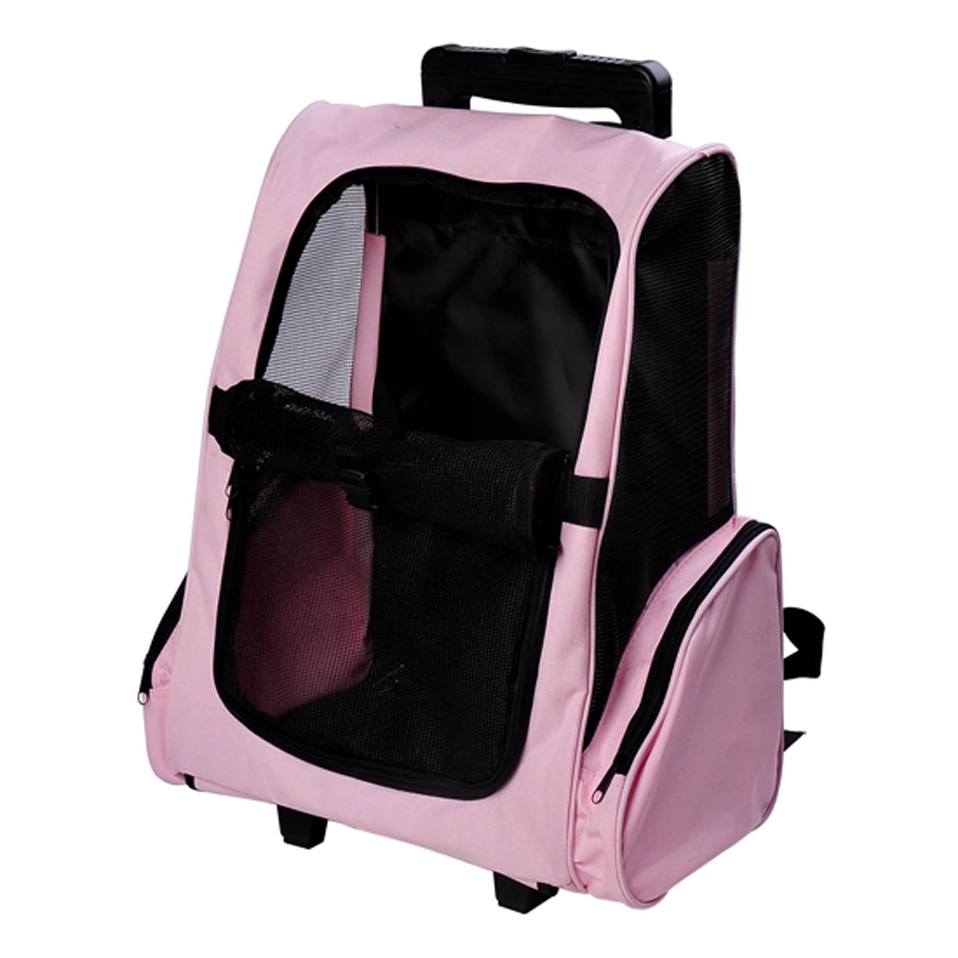 Pawhut Transportín 2 En 1 Para Mascotas Carrito Mochila Ruedas 42x25x55 Cm Rosa_1