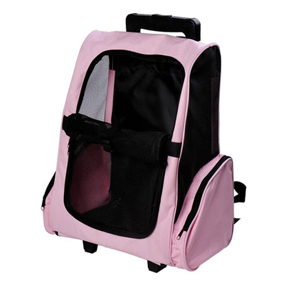 Pawhut Transportín 2 En 1 Para Mascotas Carrito Mochila Ruedas 42x25x55 Cm Rosa_1