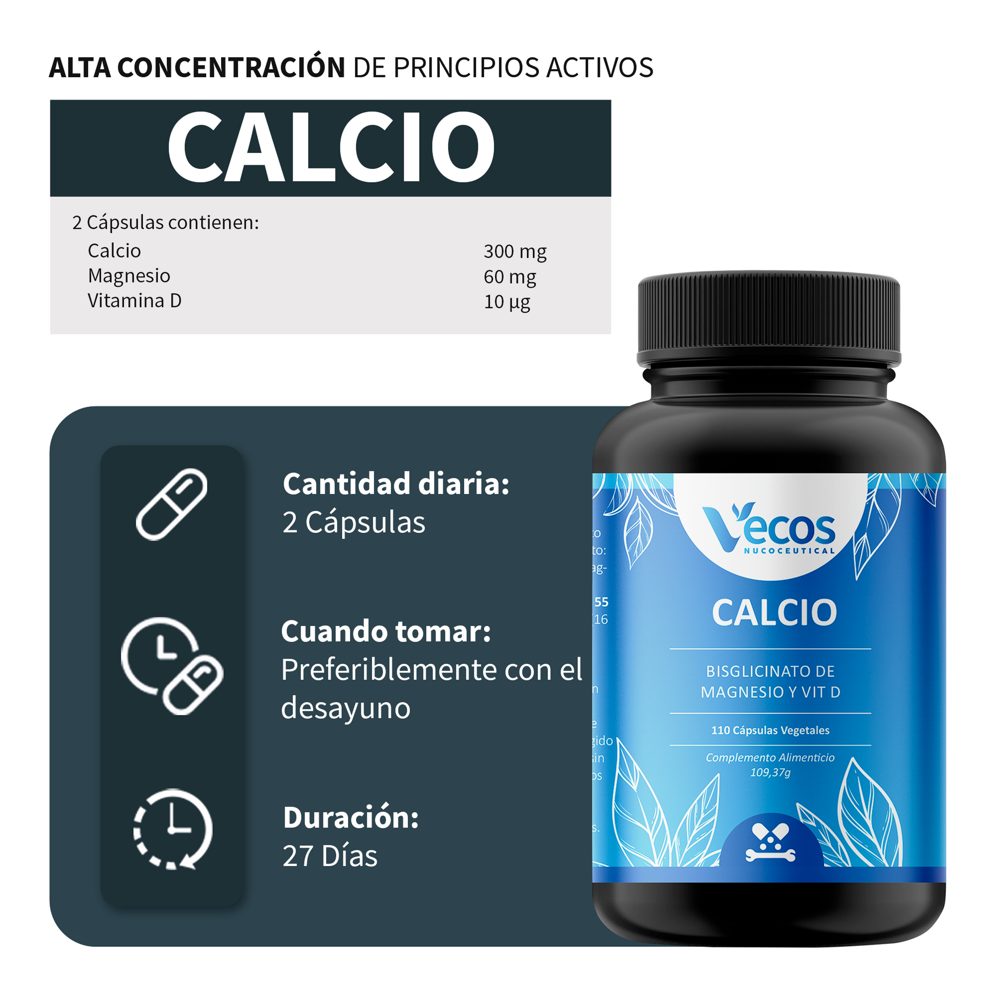 Citrato De Calcio + Magnesio + Vit D3 Vecos 110 Cápsulas | Huesos Fuertes Y Previene Pérdida Ósea_2