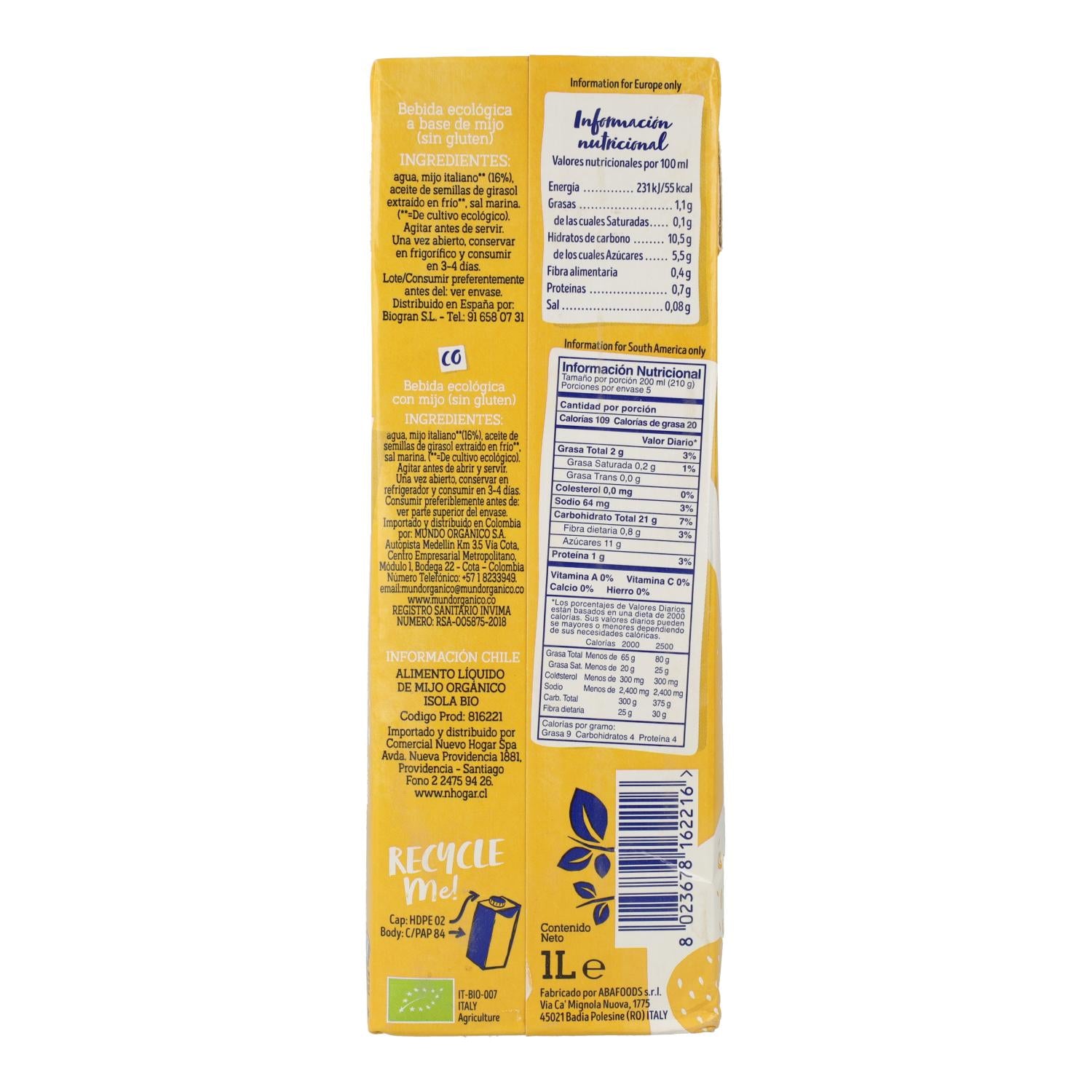 Bebida de Mijo BIO Isola Bio 1L