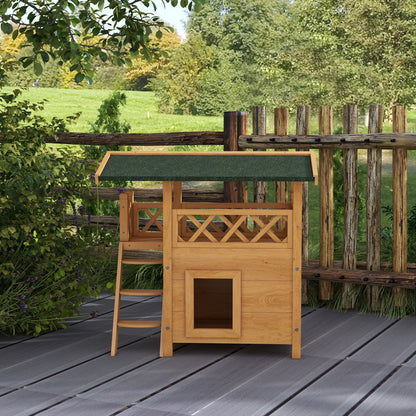 Pawhut Casa Para Gatos De Madera 77x50x73 Cmcon Techo Asfáltico Escalera Natural_3