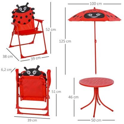 Outsunny Mesa Y Sillas Infantil De Jardín Plegable Con Sombrilla Ajustable Rojo_2