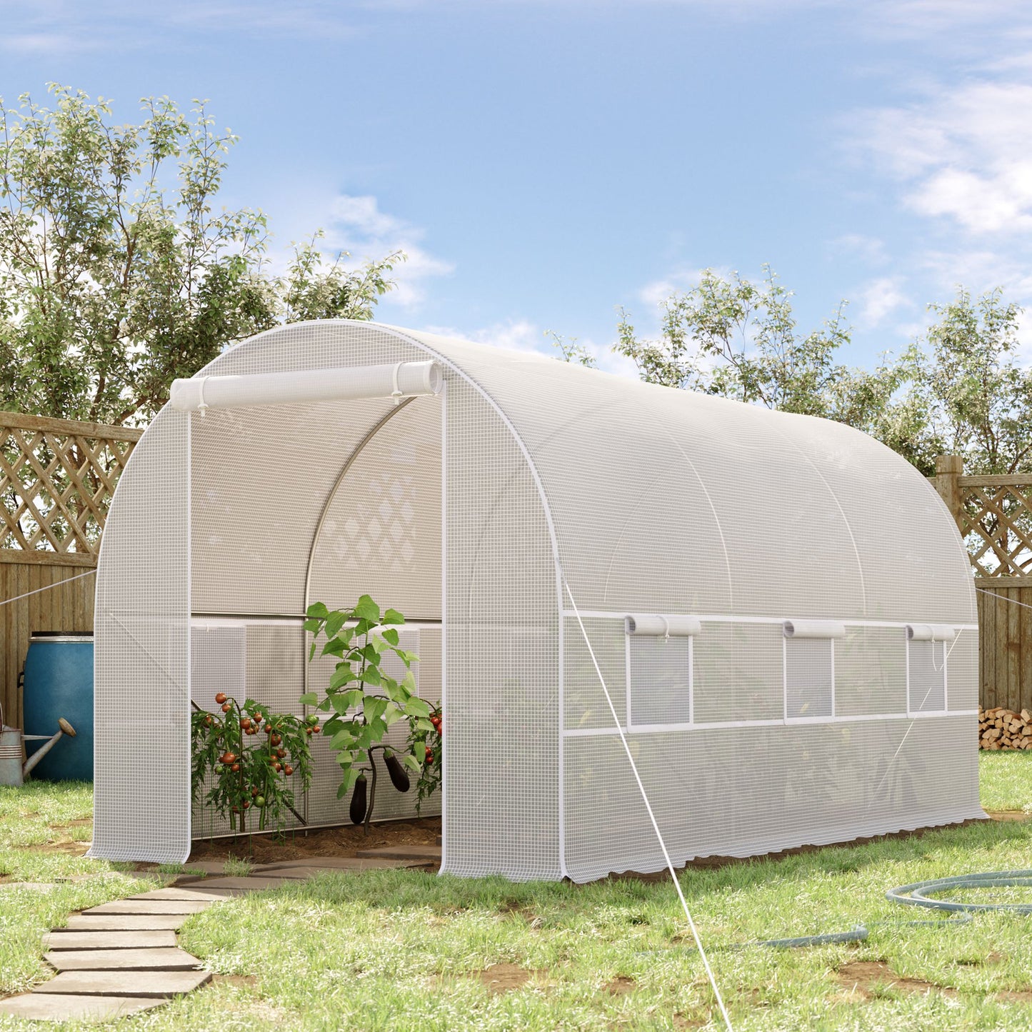 Outsunny Invernadero Túnel 400x200x200cm Con 6 Ventanas Cultivo Plantas Blanco_1