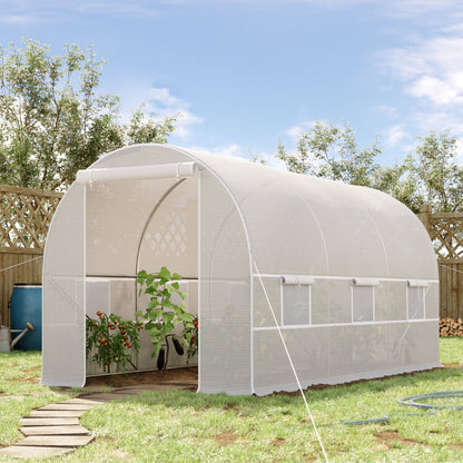 Outsunny Invernadero Túnel 400x200x200cm Con 6 Ventanas Cultivo Plantas Blanco_1