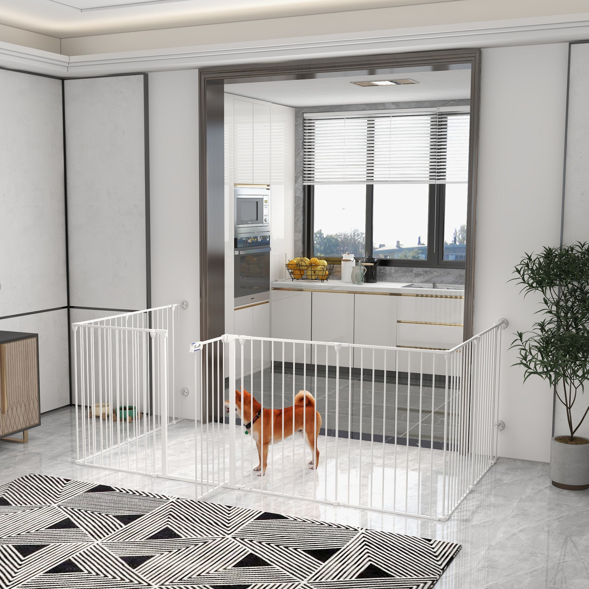 Pawhut Parque Para Perros De 8 Paneles 64x90 Cm Con Doble Cerradura Blanco_1
