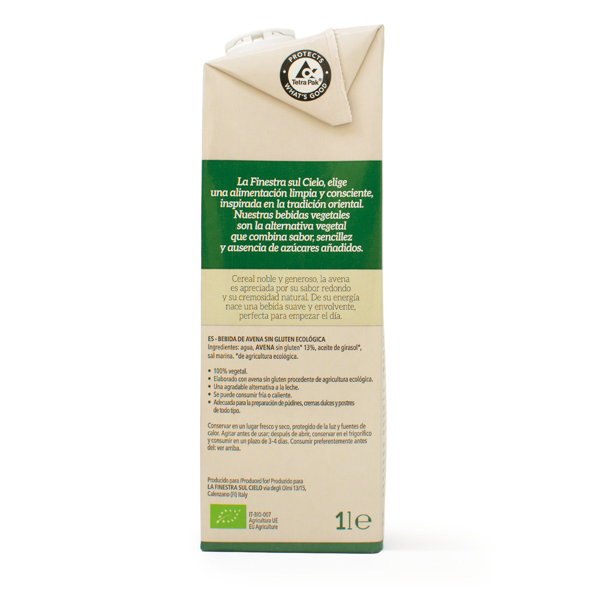 Bebida de Avena sin Gluten Bio La  Finestra Sul Cielo 1 L