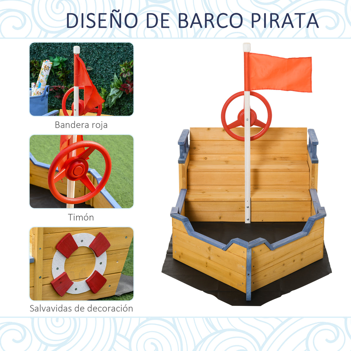 Outsunny Arenero Infantil Madera Diseño Galeón Con Banco Con Almacenaje 3-6 Años_5