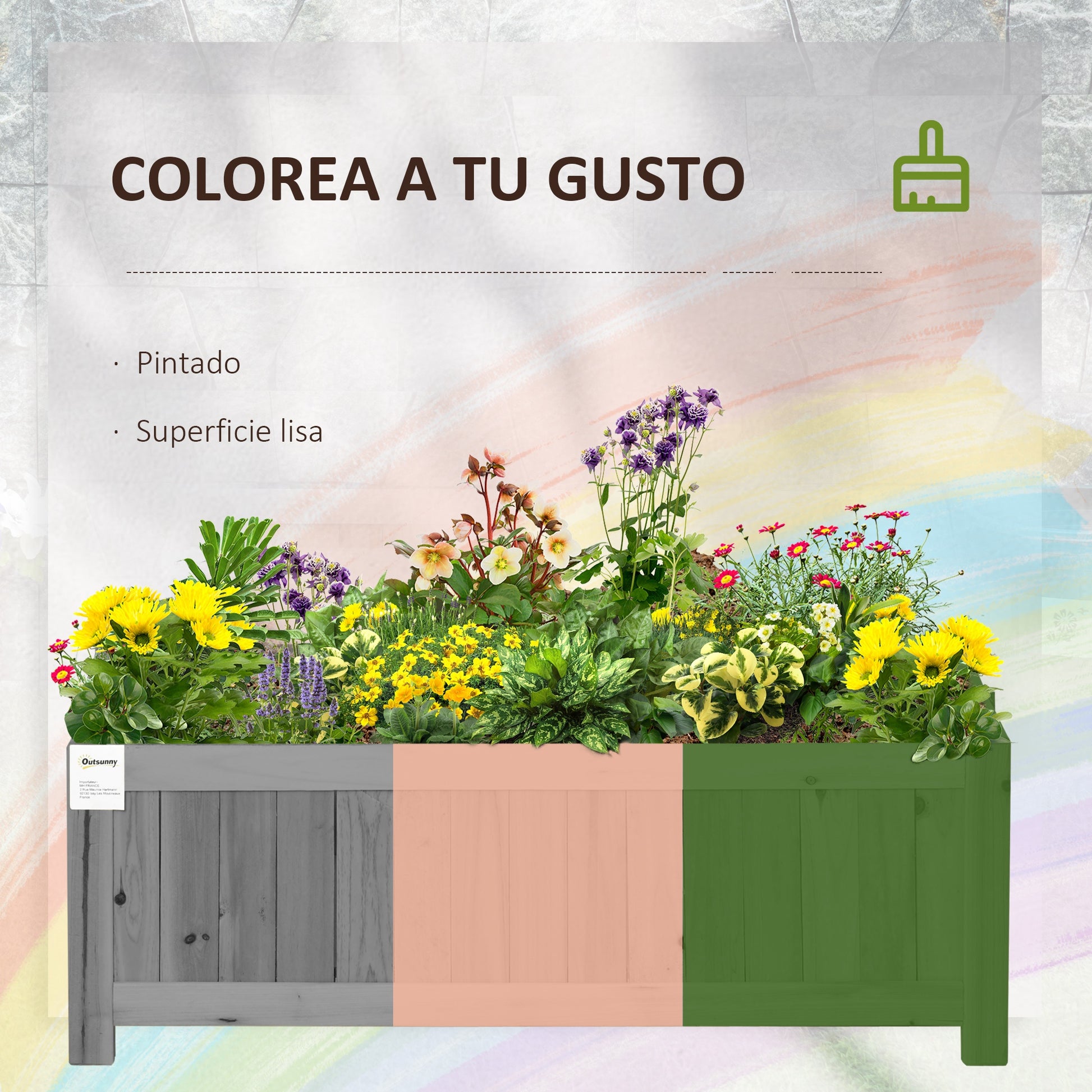 Outsunny Jardinera De Madera Plegable Con 4 Patas 70x30x25 Cm Gris_5