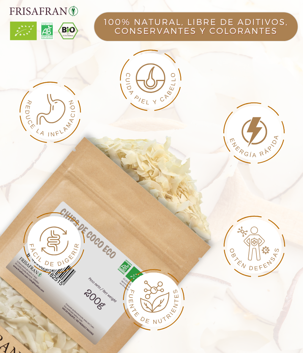 Chips De Coco Ecológicos | Deshidratados | Frisafran 500 G_1