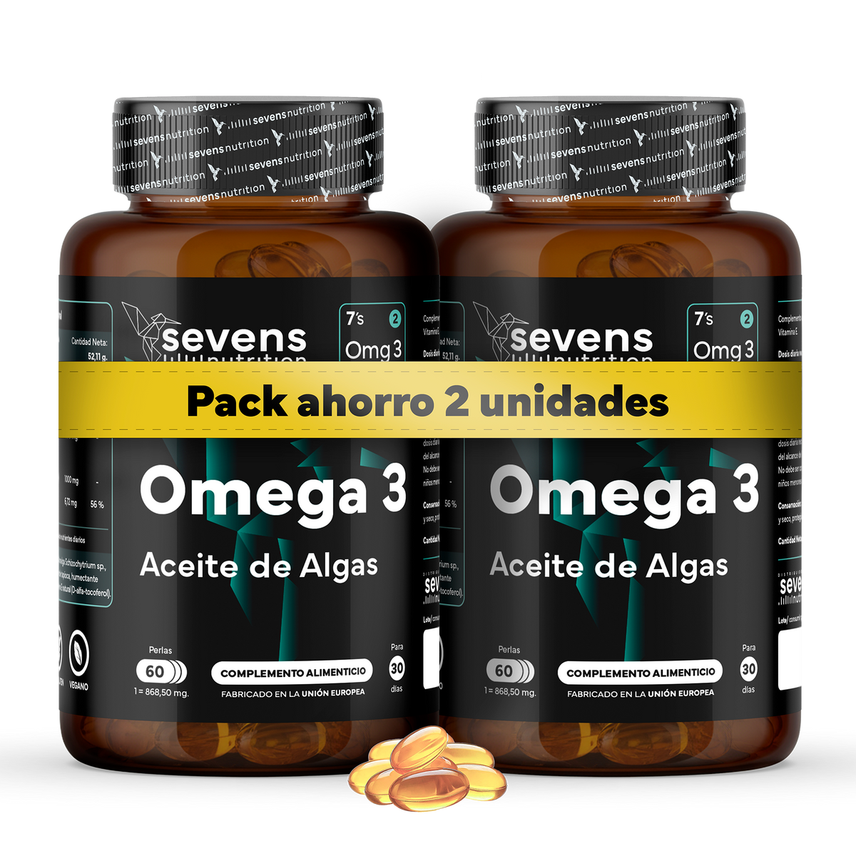 Pack 2x Omega 3 Vegano Sevens Nutrition. Dha Puro Para Cerebro, Visión Y Salud._0