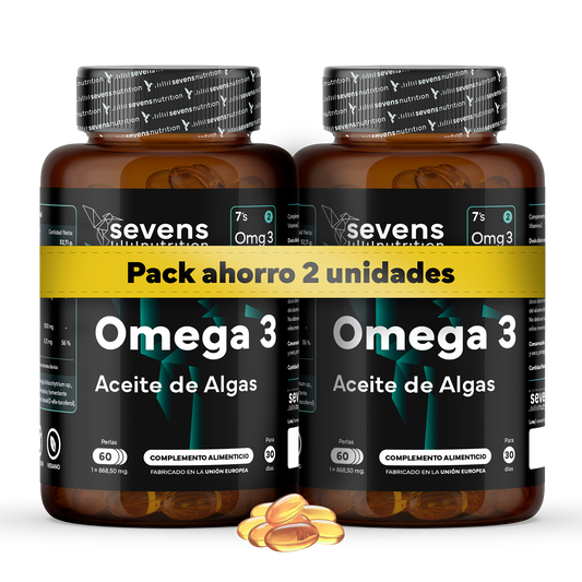 Pack 2x Omega 3 Vegano Sevens Nutrition. Dha Puro Para Cerebro, Visión Y Salud._0