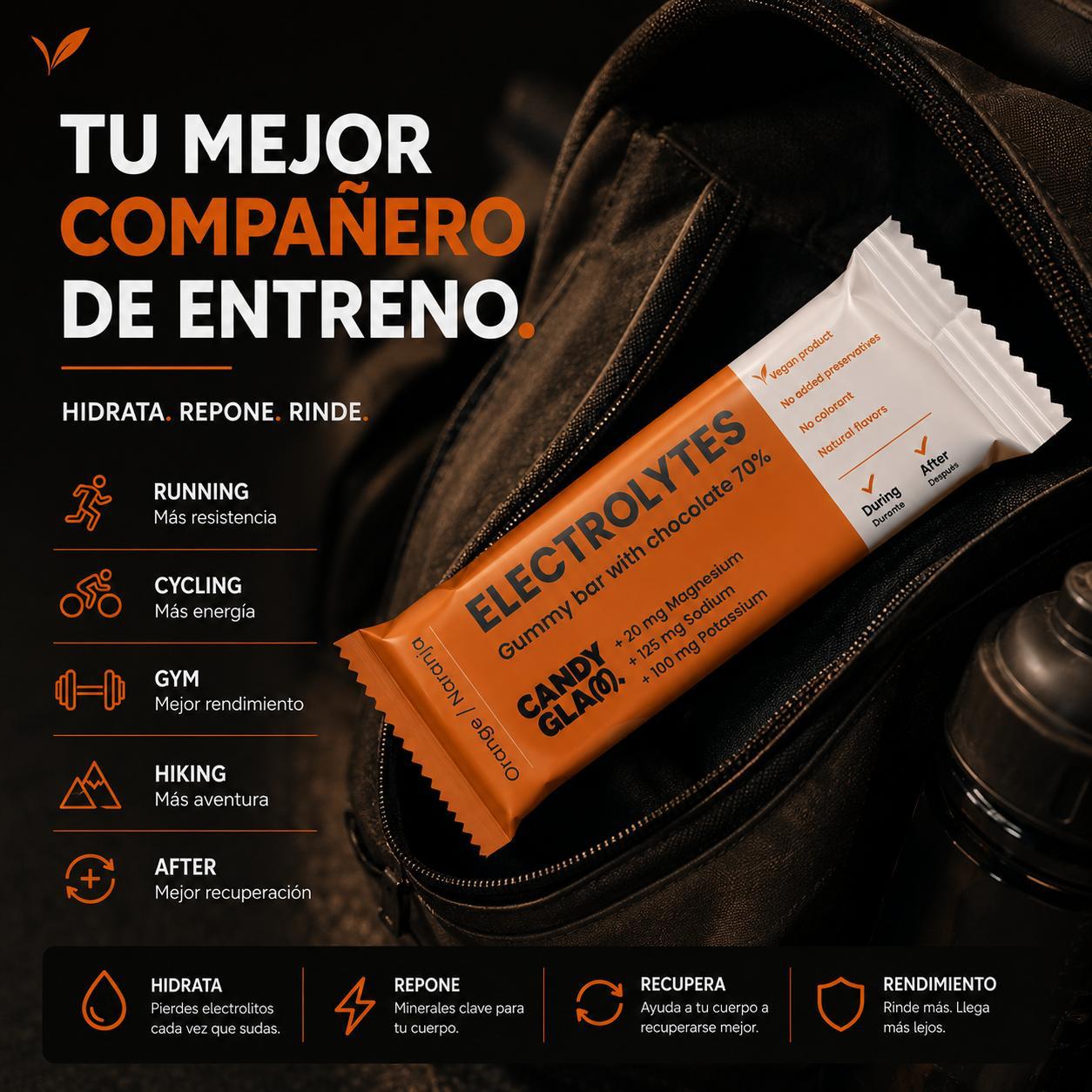 Candyglam Electrolitos | Gummy Bar Vegana Con Chocolate 70% | Magnesio, Sodio Y Potasio | Pack 24 Barritas_5
