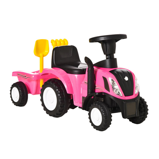 Tractor Con Remolque Infantil Con Remolque Homcom 91x29x44 Cm Rosa_0