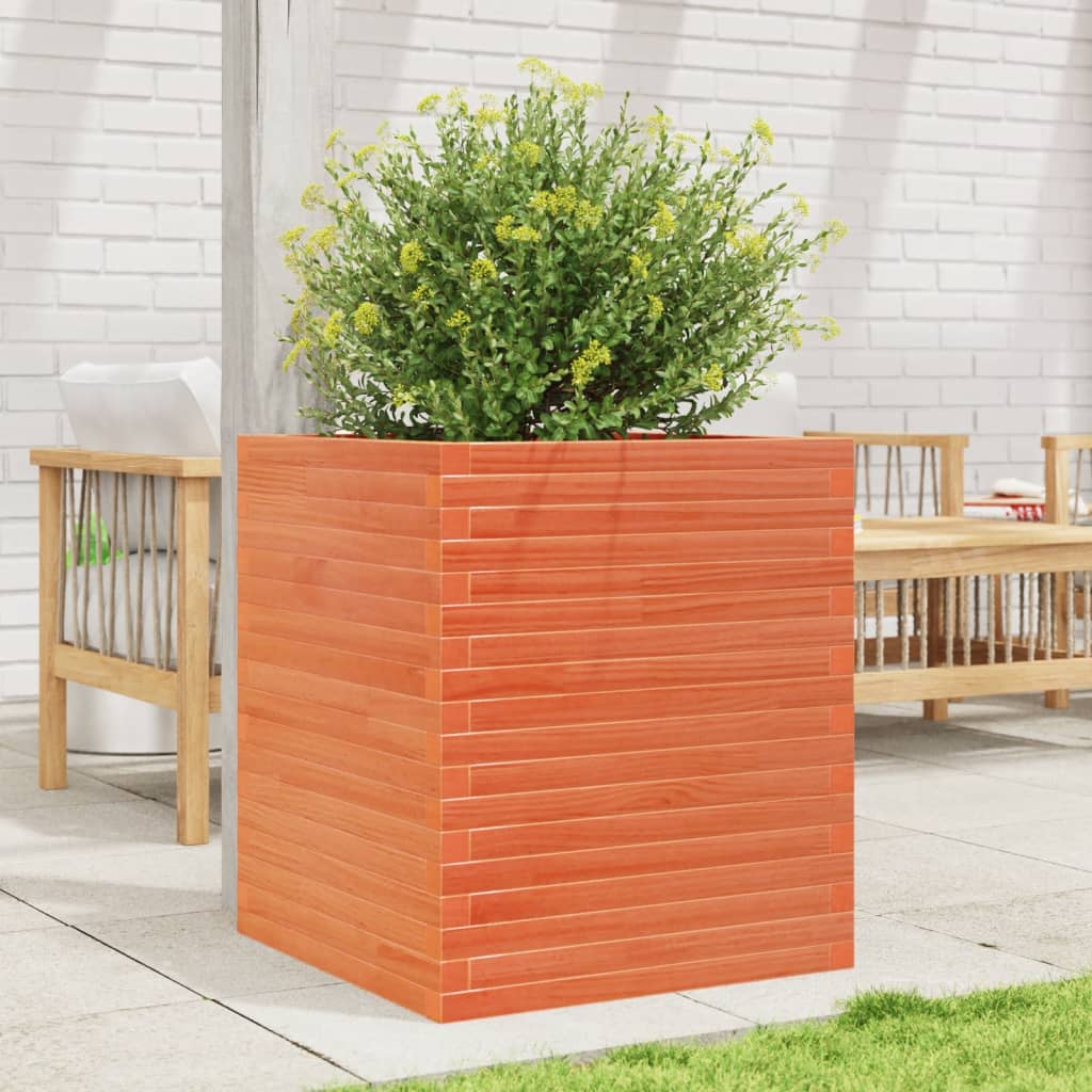 Jardinera De Madera Maciza De Pino Marrón Cera 60x60x68,5 Cm_2