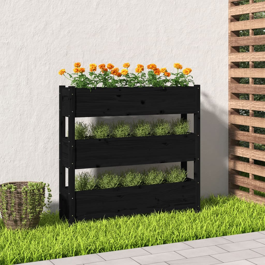 Jardinera De Madera Maciza De Pino Negro 112x25x104,5 Cm_1