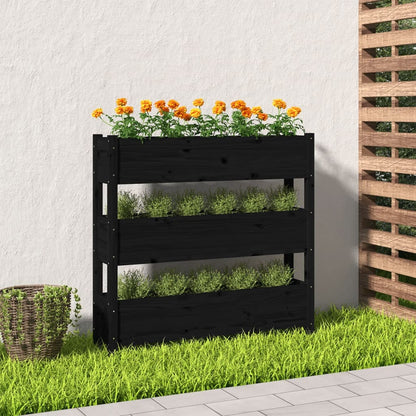 Jardinera De Madera Maciza De Pino Negro 112x25x104,5 Cm_1