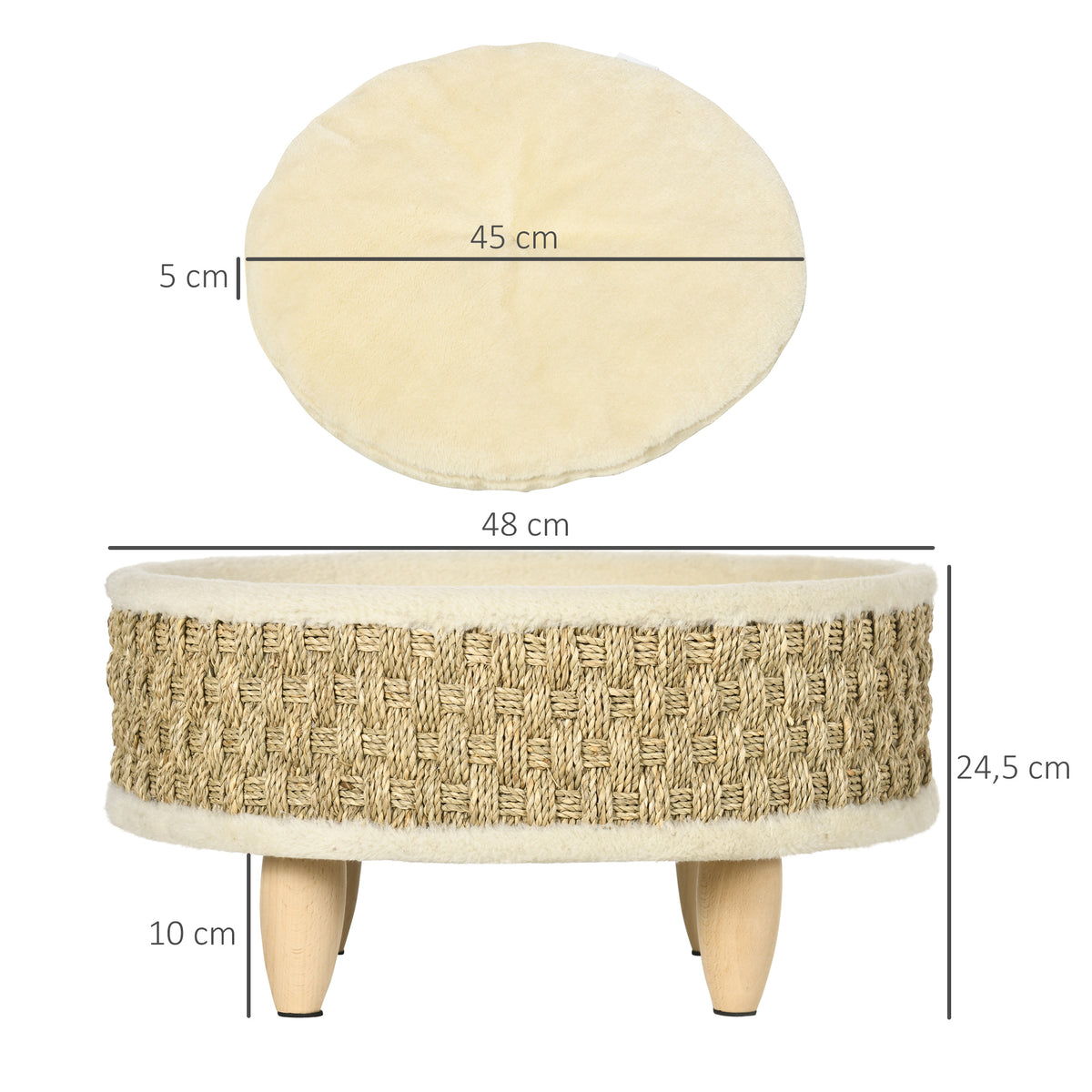 Pawhut Cama Elevada Para Perros Miniaturas Con Cojín Lavable Ø48x24,5 Cm Beige_2