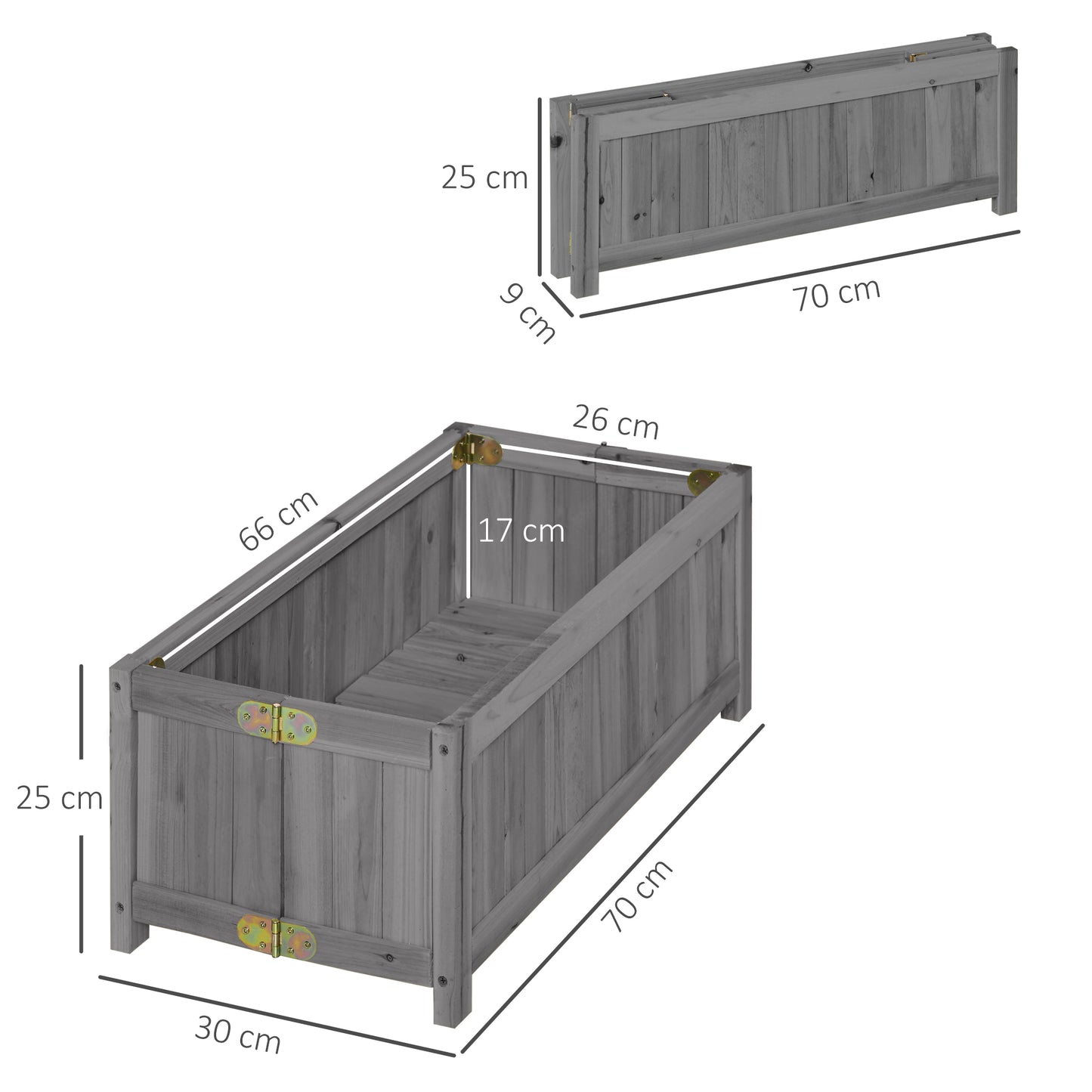 Outsunny Jardinera De Madera Plegable Con 4 Patas 70x30x25 Cm Gris_2