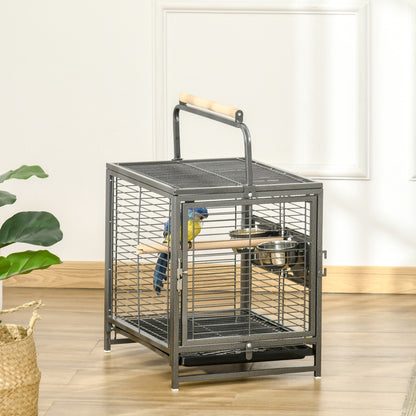 Pawhut Jaula Para Pájaros Con 2 Perchas 2 Comederos Y Bandeja 48x38x47,8 Cm Negro_1
