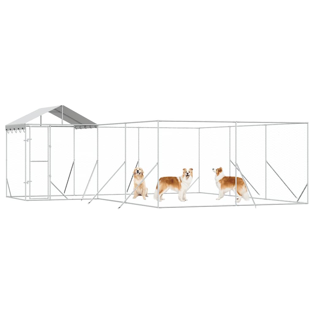 Perrera De Exterior Con Techo Acero Galvanizado Plata 6x6x2,5 M_3