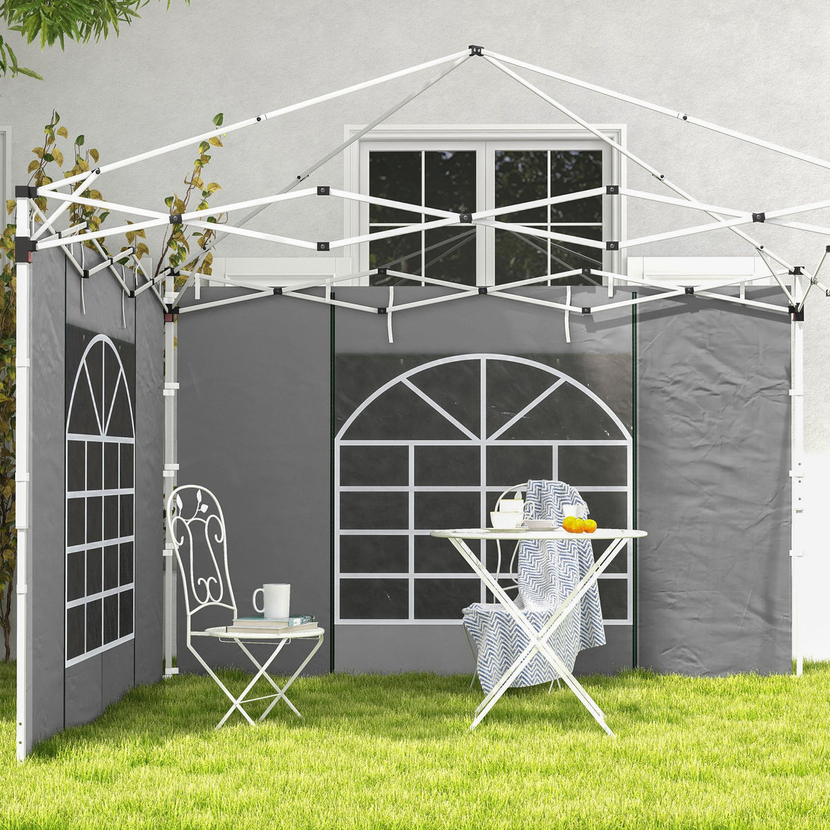 Outsunny Paredes Laterales Para Carpas De 2 Paneles 300x200 Cm Con Ventana Gris_3