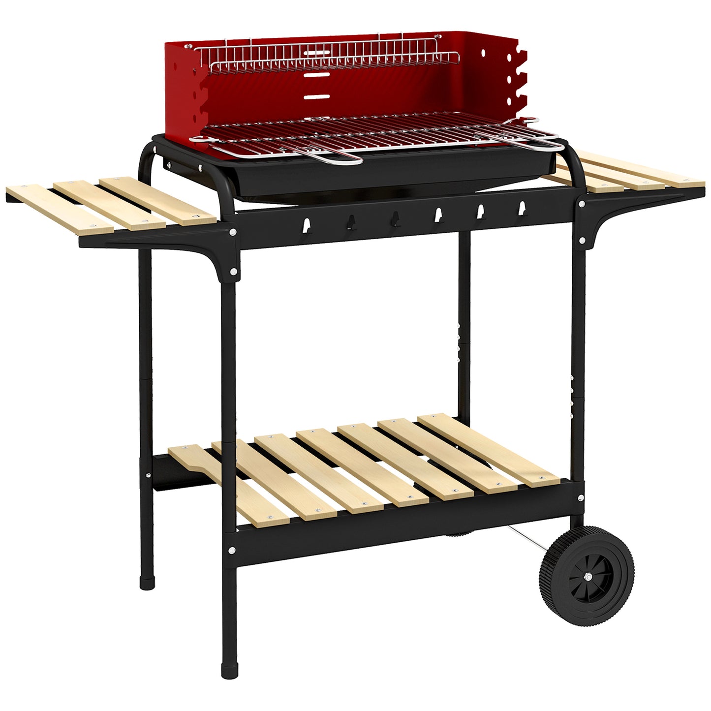 Outsunny Barbacoa De Carbón Con Ruedas Parrilla Ajustable En Altura Rojo_0