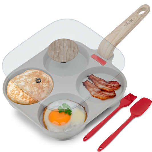 Briebe Sartén 4 Tortitas Huevos Fritos Poché, Tapa Vidrio, Aluminio Antiadherente Libre De Ptfe Y Pfoa, Fpe1176, Crema_0