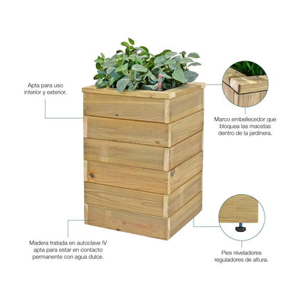 Jardinera Con Autorriego De Madera Nidum Basic Interior Y Exterior Hortalia 110x40x40 Cm_1