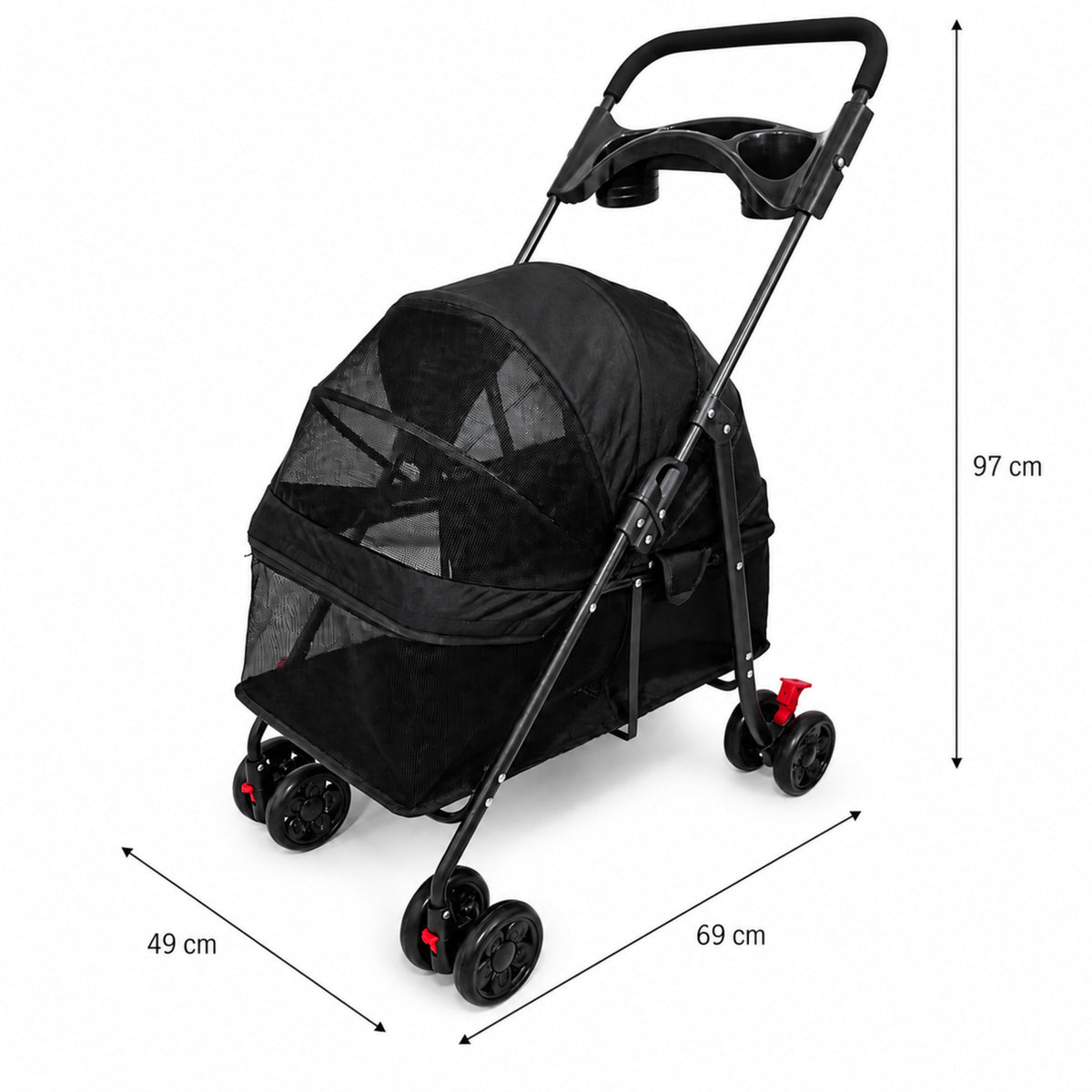 Carrito Plegable Mascotas 97x69x49cm Nyana Pets | 4 Ruedas Freno | Carro Para Perro O Gato | Transportin Para 18kg_3