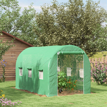 Outsunny Invernadero De Túnel 4x2x2 M Con Puerta Enrollable Y 6 Ventanas Verde_1