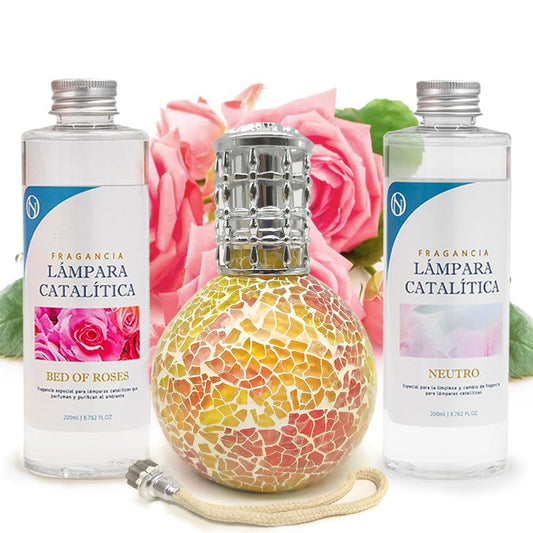 Pack Ahorro Lámpara Catalítica Mosaico Bicolor + Fragancia Bed Of Roses 500ml + Limpiador Neutro 200ml + Mecha Repuesto_0