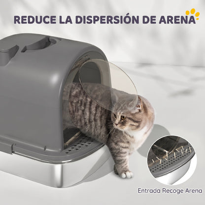 Pawhut Arenero Para Gatos Cubierto De Acero Inoxidable Con Pala Gris Oscuro_4