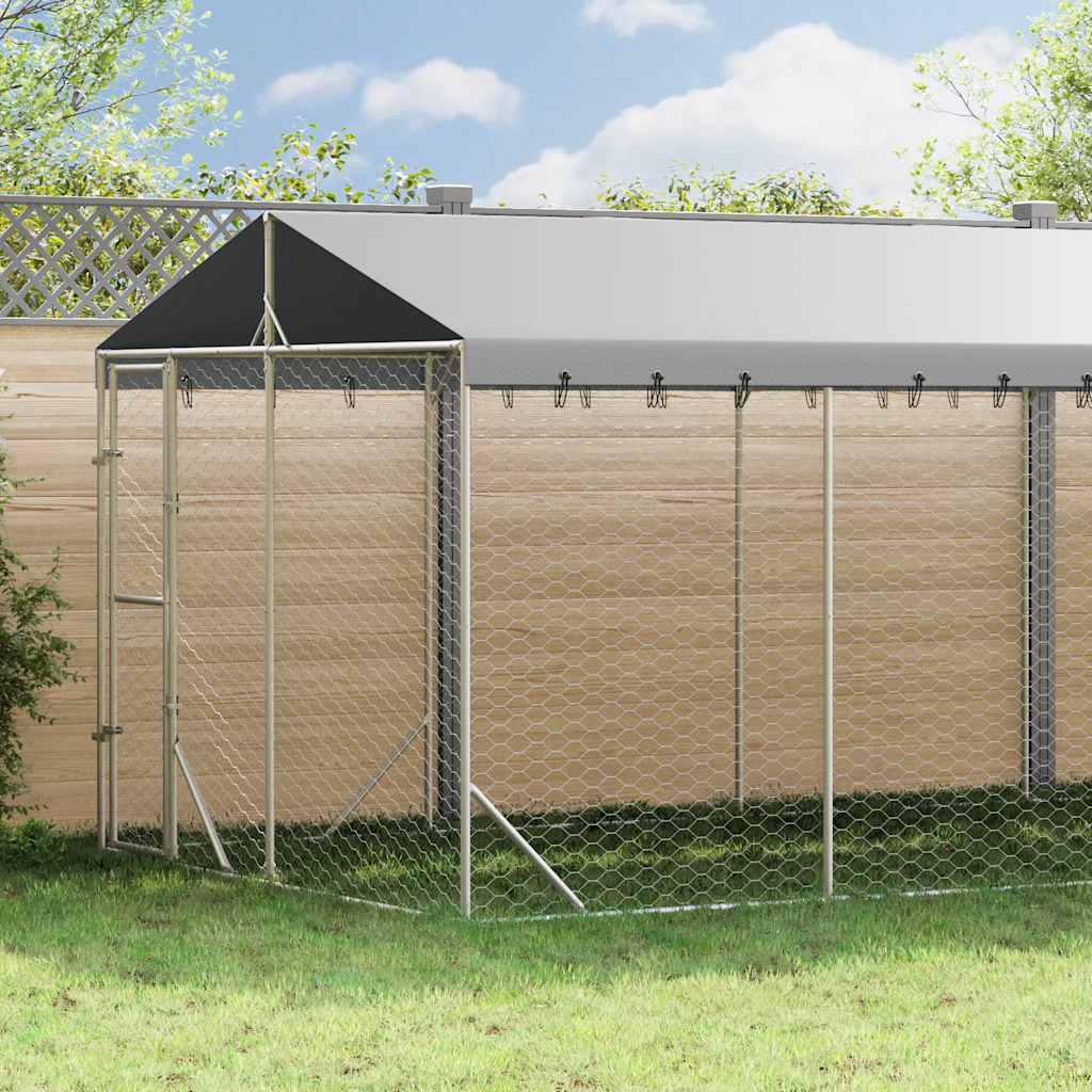 Perrera De Exterior Con Techo Acero Galvanizado Plata 3x9x2,5 M_1