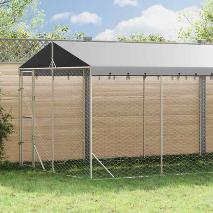 Perrera De Exterior Con Techo Acero Galvanizado Plata 3x9x2,5 M_1