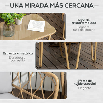 Outsunny Conjunto De Jardín De Ratán Sintético De 4 Piezas Natural Y Gris_5