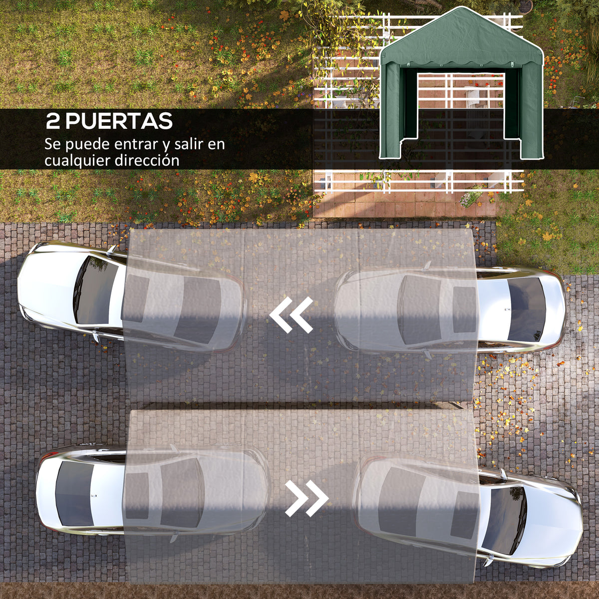 Outsunny Carpa Garaje 6x3 M Con Paredes Laterales Desmontables Verde_5