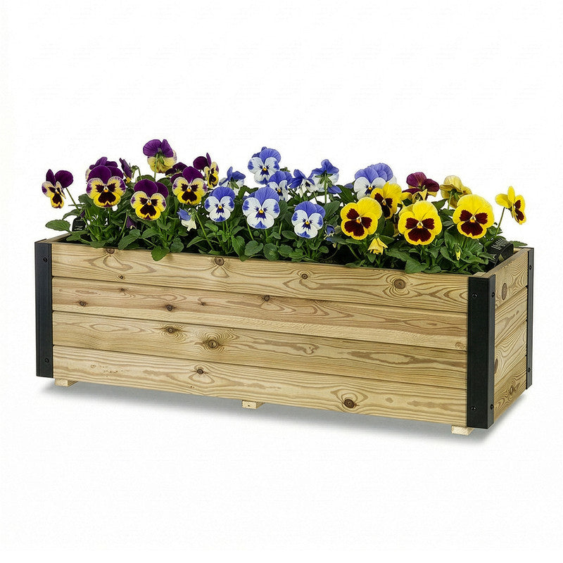 Jardinera Exterior De Madera Con Refuerzo De Aluminio Ghio Al Hortalia 120x45x40 Cm_0