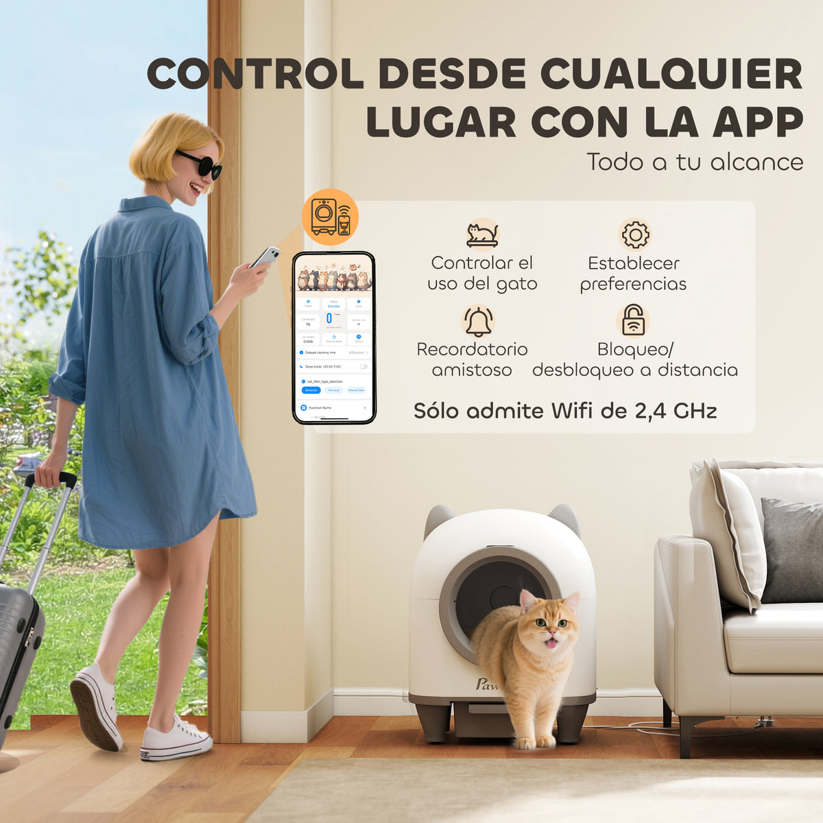 Pawhut Arenero Gatos Autolimpiable 80l Eliminación De Olores Control De App_4