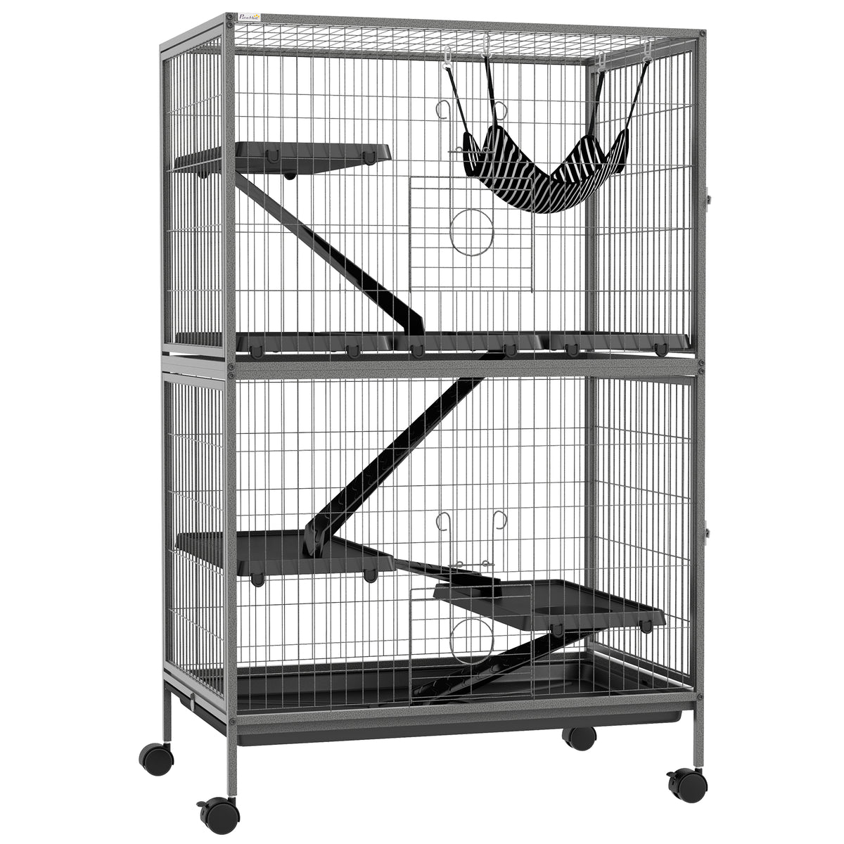 Pawhut Jaula Para Animales Pequeños De 4 Niveles Con Ruedas 80x52x128 Cm Gris_0