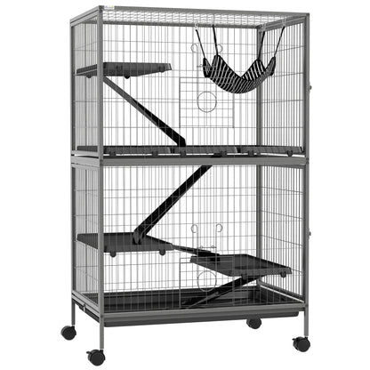 Pawhut Jaula Para Animales Pequeños De 4 Niveles Con Ruedas 80x52x128 Cm Gris_0