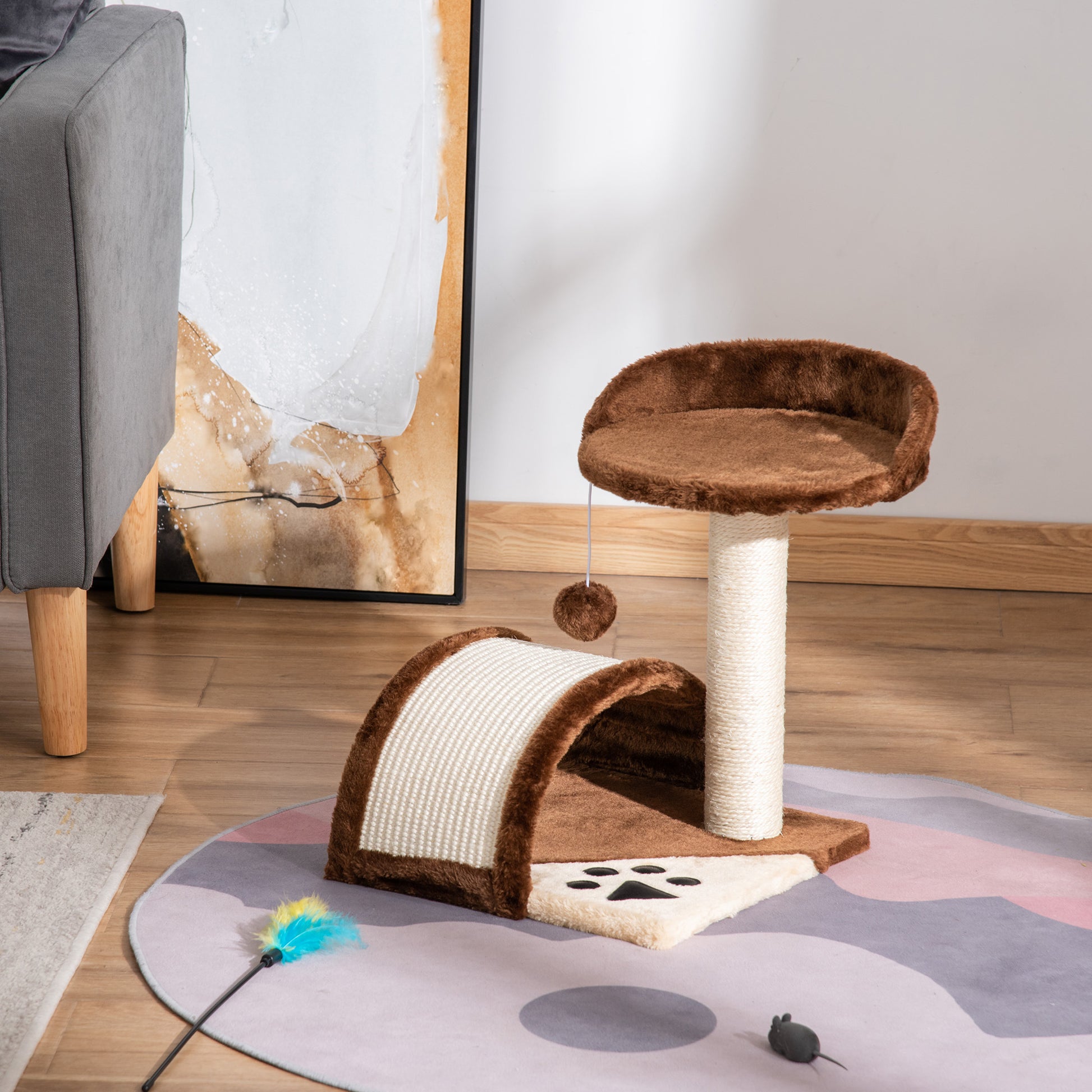 Pawhut Árbol Rascador Para Gatos 2 Niveles Con Poste Tablero Para Rascar Marrón_1