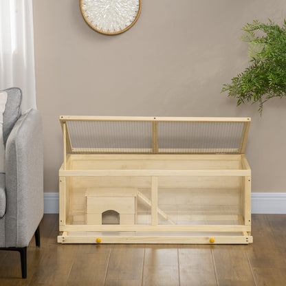 Pawhut Jaula Para Hámster De Madera 100x58x38 Cm Con Tapa Abatible Natural_4