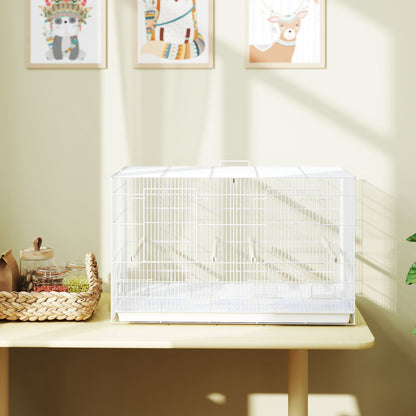 Pawhut Jaula Para Pájaros Con Divisor 4 Comederos 4 Perchas 76x46x46 Cm Blanco_1