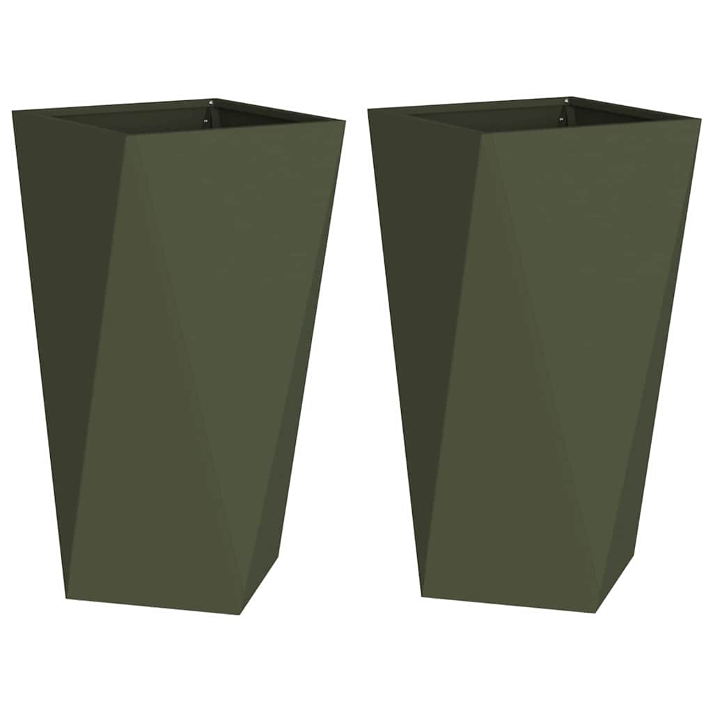 Jardinera 2 Pcs Verde Oliva 40 X 40 X 75 Cm Acero_0