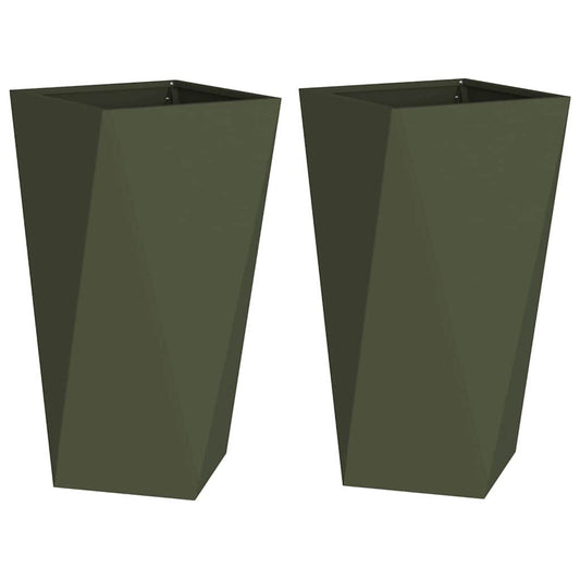 Jardinera 2 Pcs Verde Oliva 40 X 40 X 75 Cm Acero_0
