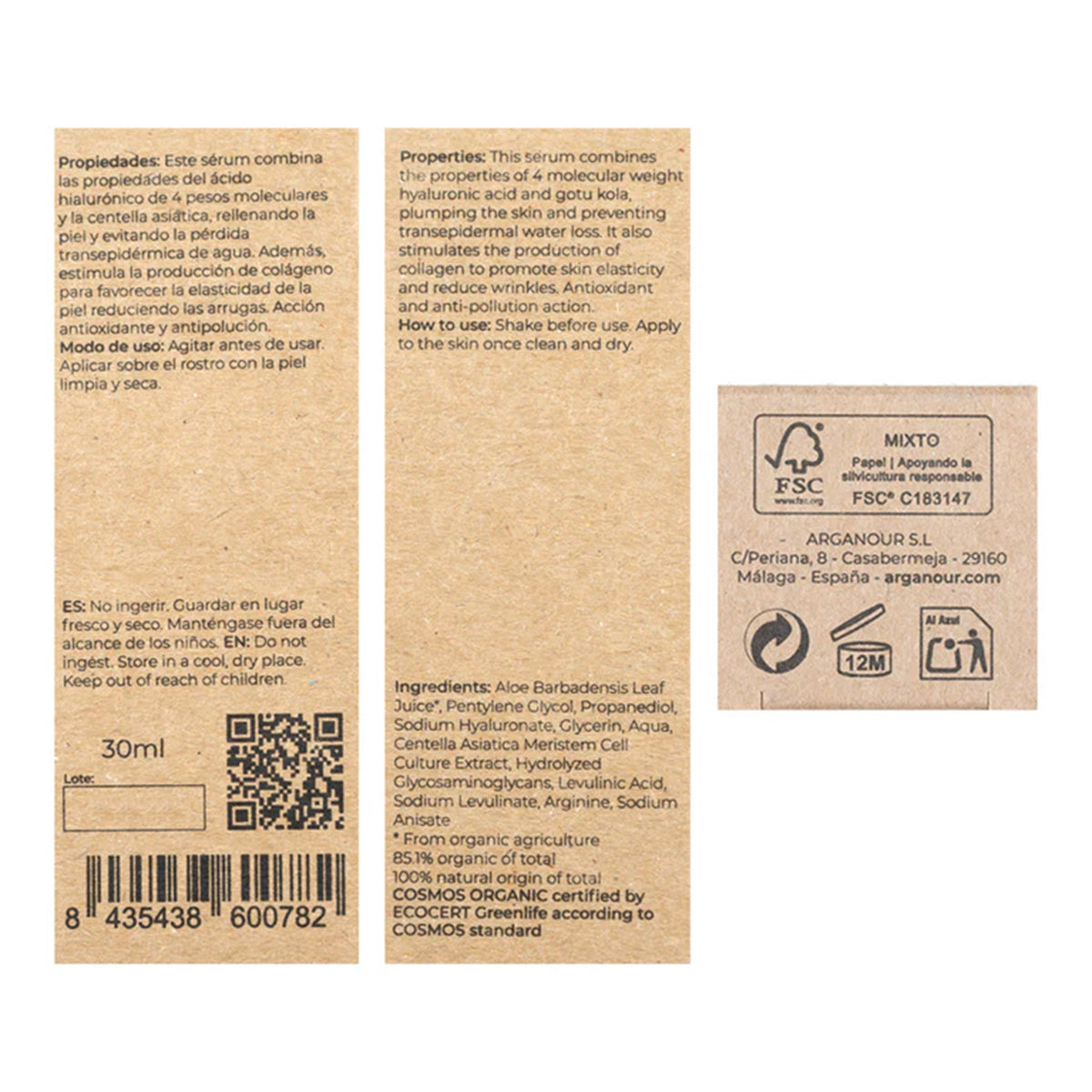 Serum facial Radiance Ácido hialuronico y centella asiática Arganour 30ml