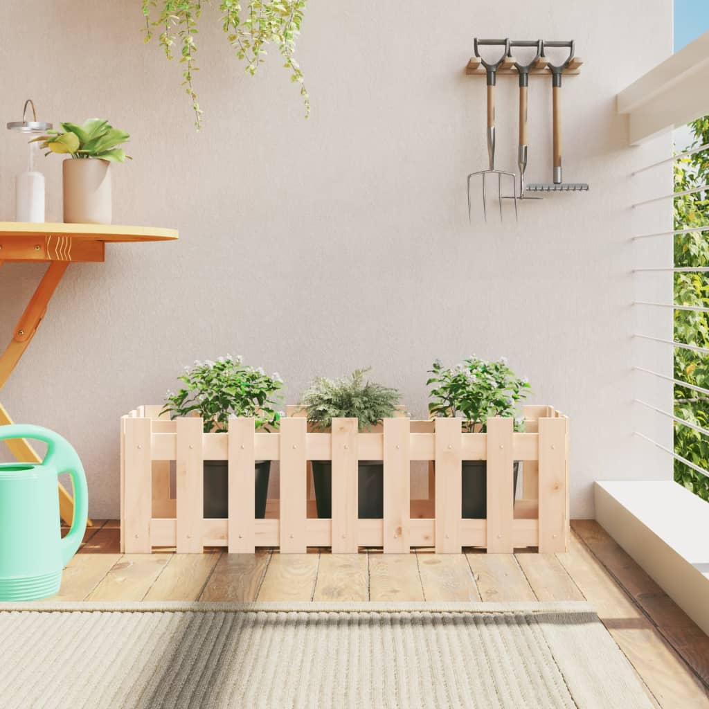 Arriate Elevado Jardín Con Valla Madera Maciza Pino 100x30x30cm_1