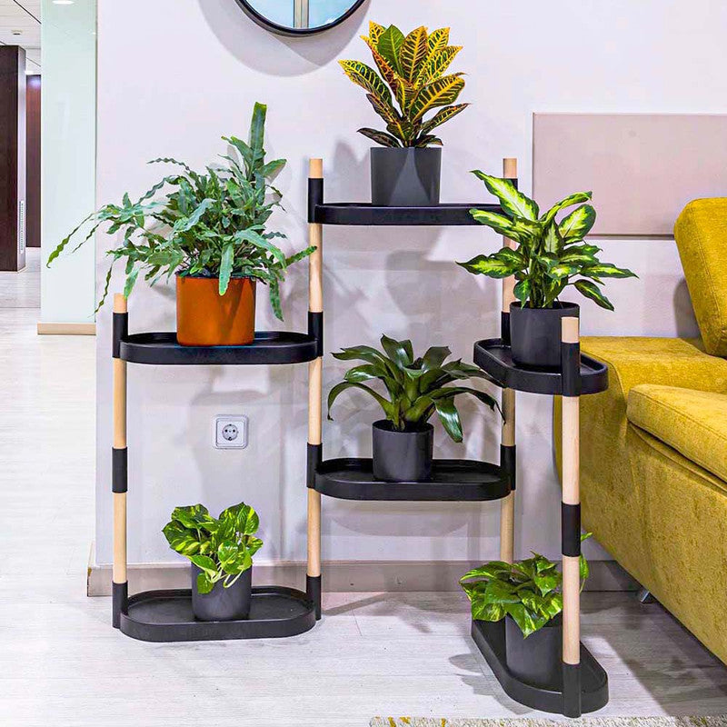 Soporte Modular Citysens De 6 Bandejas – Negro, Polipropileno 100% Reciclado Y Madera Ecológica Pefc_1