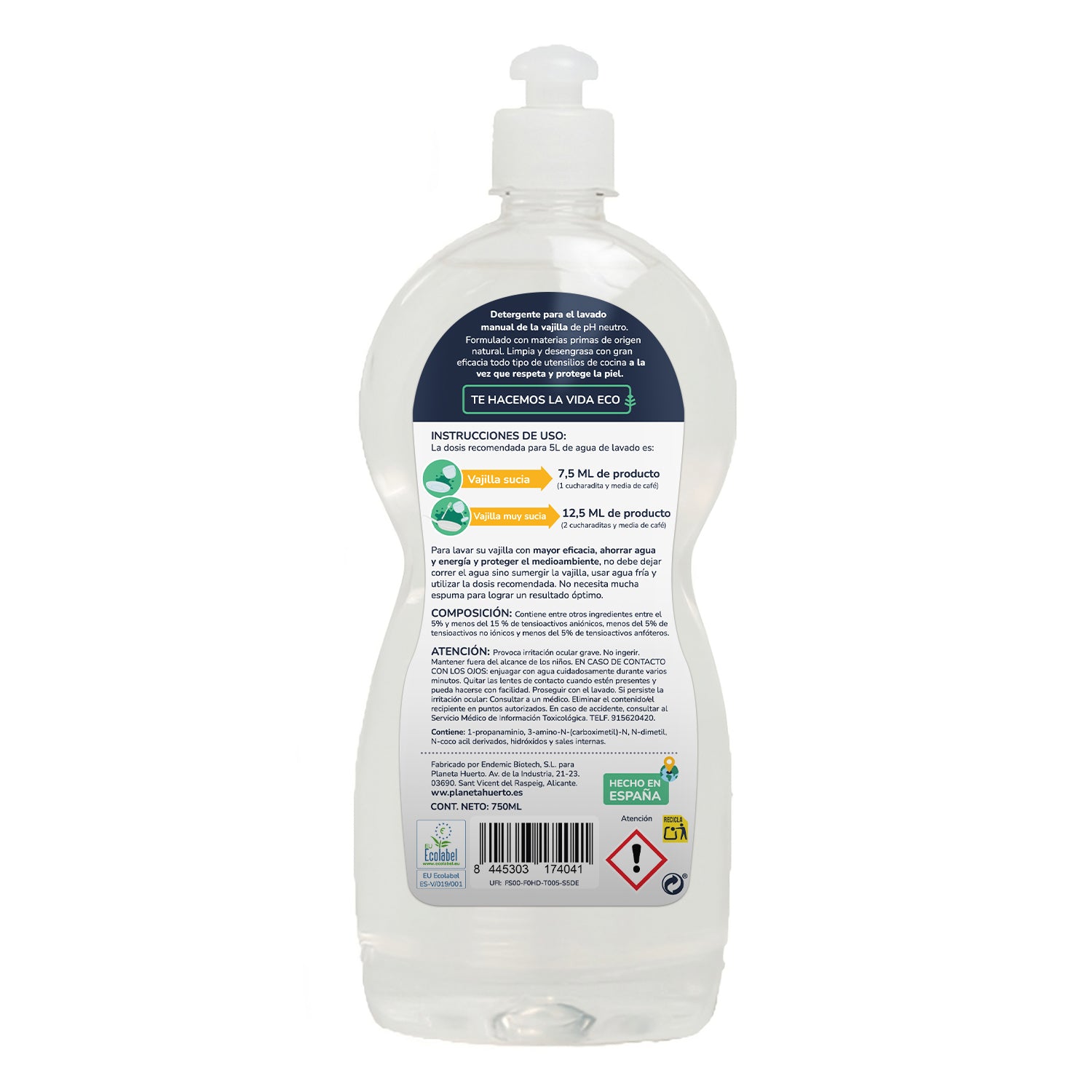 Pack 3xLavavajillas manual hipoalergénico sin perfume ECO Planeta Huerto 750 ml